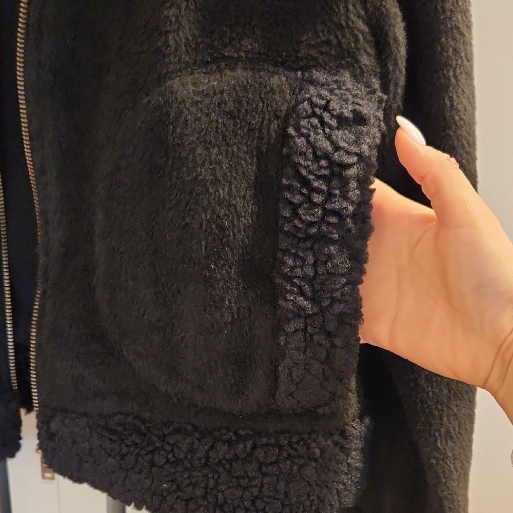 J.Crew Sherpa Trimmed Cropped Bomber Faux Shearling Jacket Black size S - Picture 5 of 13